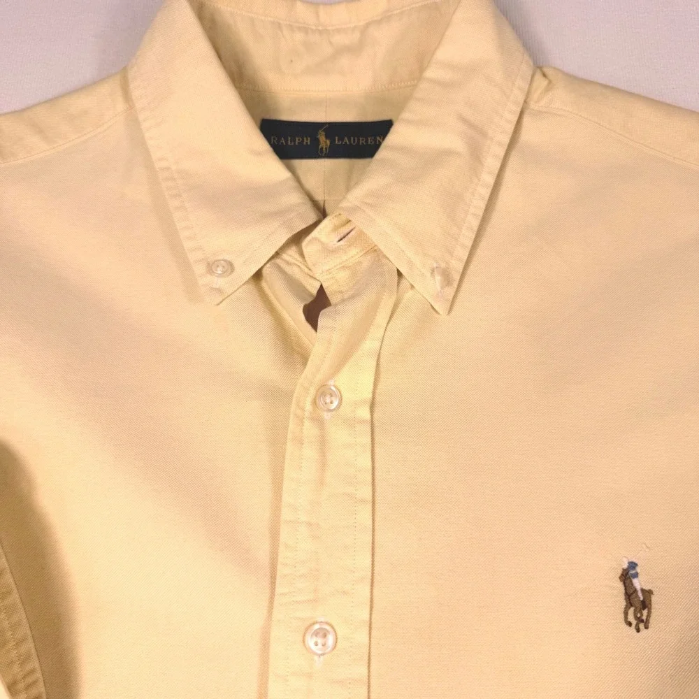 Ralph Lauren Button Down Shirt Large Yellow Cotton Oxford Long Sleeve Pony Logo